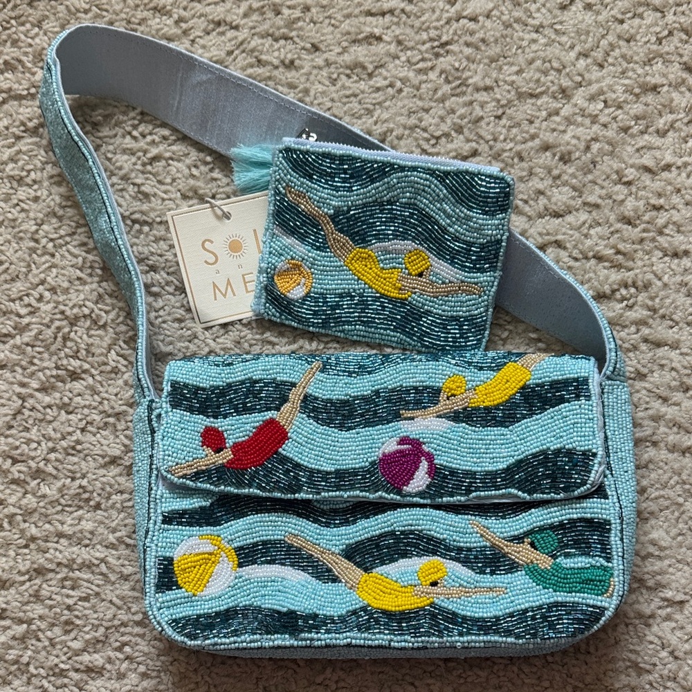 Sol and mer Beaded Swimmer Shoulder Bag - Blue and Multicolor